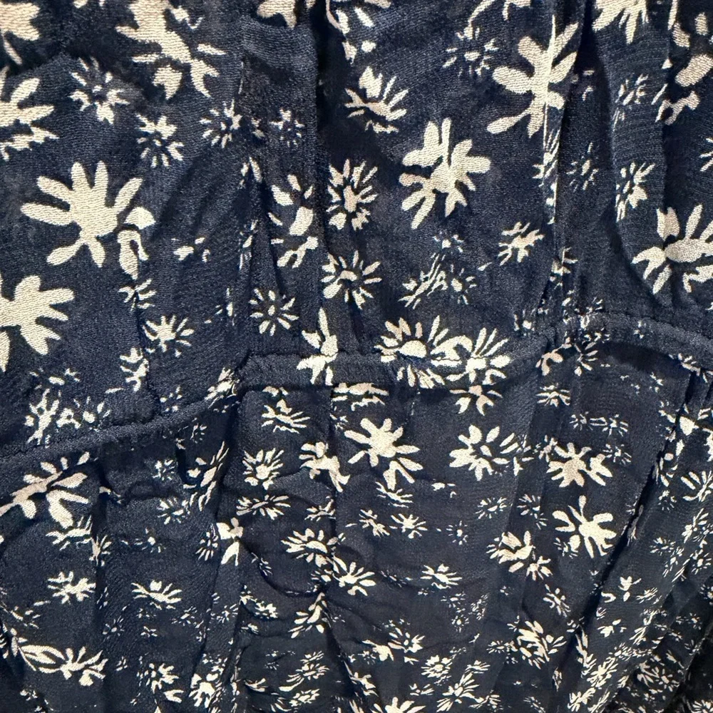Free People Navy Blue Floral Midi Dress XS Long Sleeve Boho Peasant
